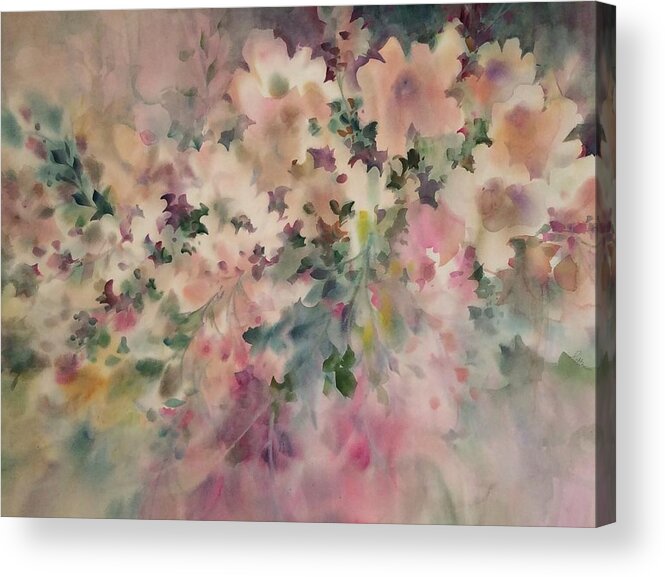 Contemporary Flowers Acrylic Print featuring the painting Peach Parfait by Karen Ann Patton