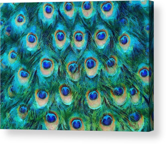 Peacock Acrylic Print featuring the mixed media Peacock Feathers by Nikki Marie Smith