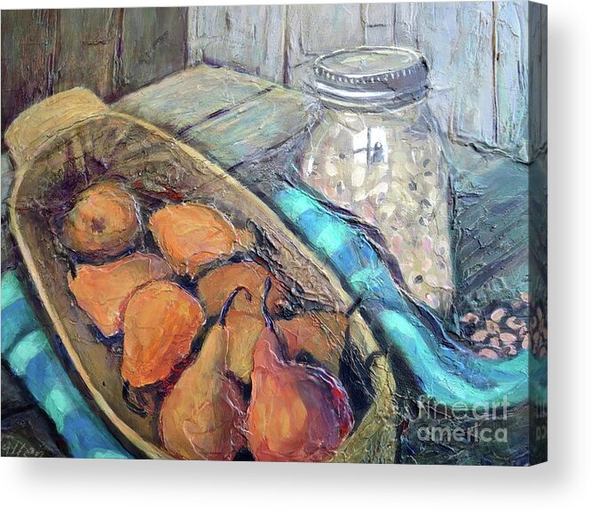 Pears Acrylic Print featuring the painting Pears and Peas by Gretchen Allen