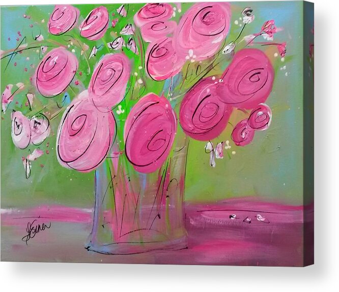 Flower Acrylic Print featuring the painting Pink Posies by Terri Einer