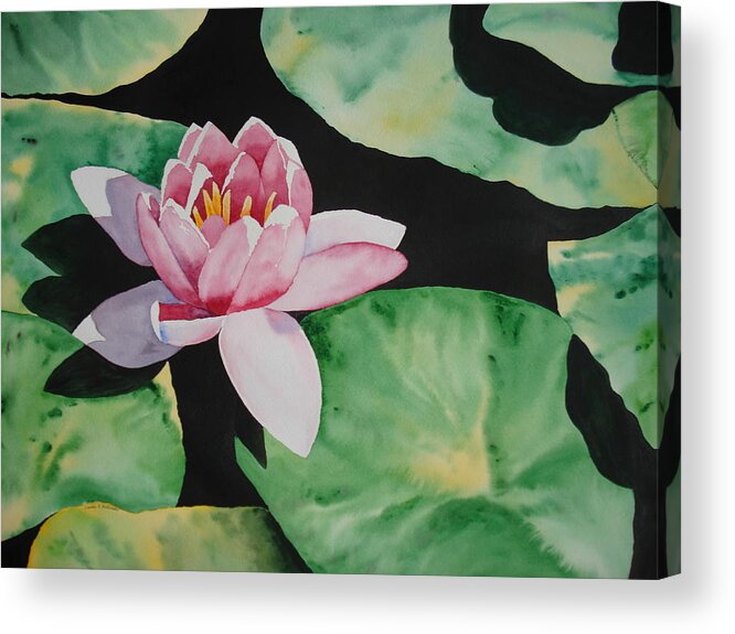 Flower Acrylic Print featuring the painting Pink Waterlily by Laurie Anderson