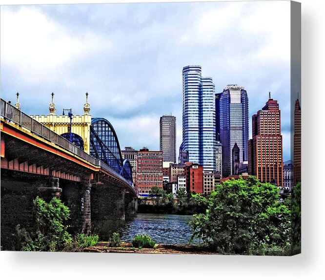 Pittsburgh Acrylic Print featuring the photograph Pittsburgh PA - Pittsburgh Skyline by Smithfield Street Bridge by Susan Savad