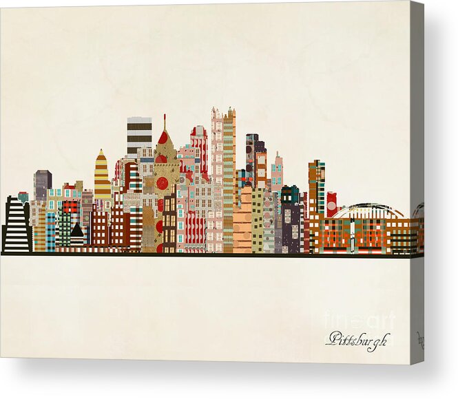 Pittsburgh Acrylic Print featuring the painting Pittsburgh Skyline by Bri Buckley