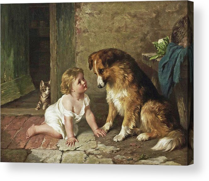Dog Acrylic Print featuring the painting Playmates 1875 by George Augustus Holmes
