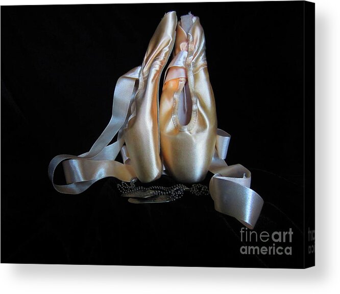 Pointe Shoes Acrylic Print featuring the photograph Pointe shoes and dog tags2 by Laurianna Taylor