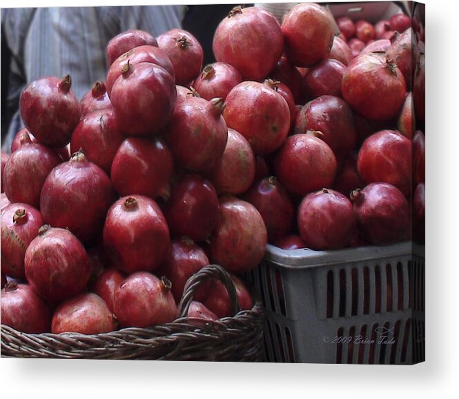 Pomegranates Acrylic Print featuring the photograph Pomegranates at Jerusalem's Old City Market by Brian Tada