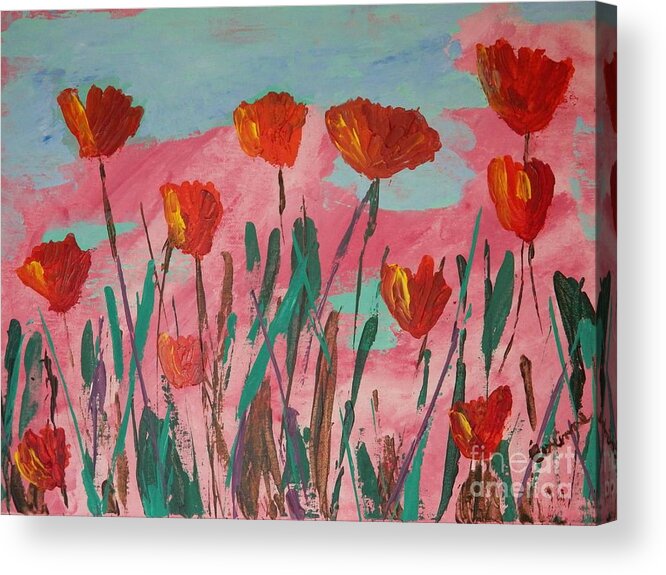 Flower Acrylic Print featuring the painting Poppy Mirth by Corinne Elizabeth Cowherd