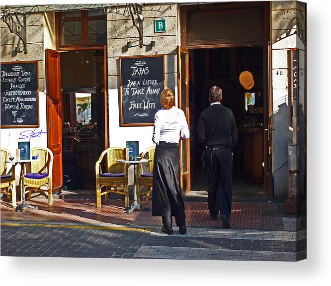 Cafe Acrylic Print featuring the painting Port De Soller by Charles Stuart