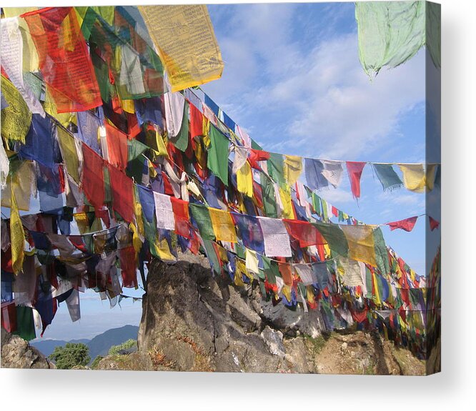 Prayer Flags Acrylic Print featuring the photograph Prayer Flags in Happy Valley by Art Nomad Sandra Hansen