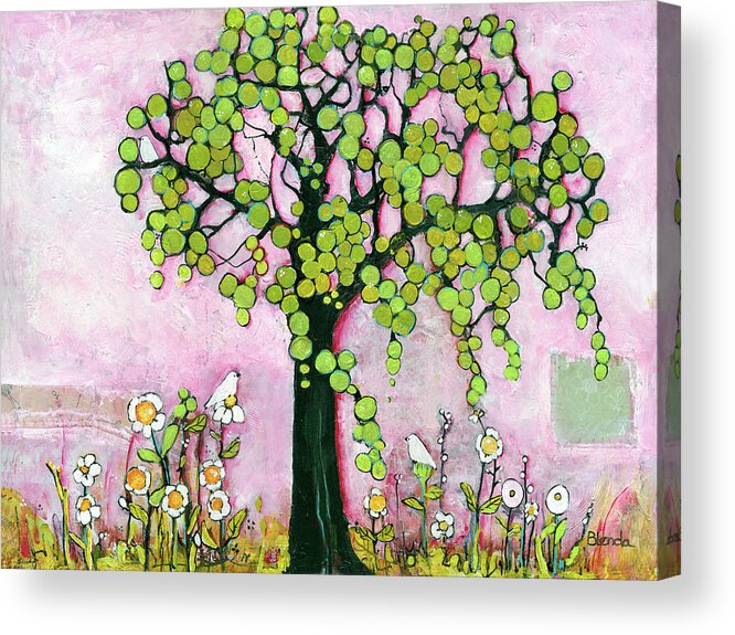 Painting Acrylic Print featuring the painting Pretty in Pink Paradise Tree by Blenda Studio