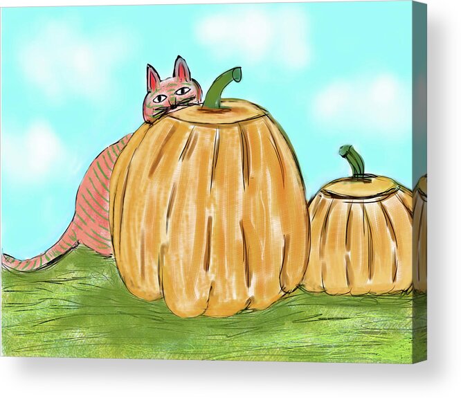 Landscape Acrylic Print featuring the digital art Pumpkin Cat by Christina Wedberg
