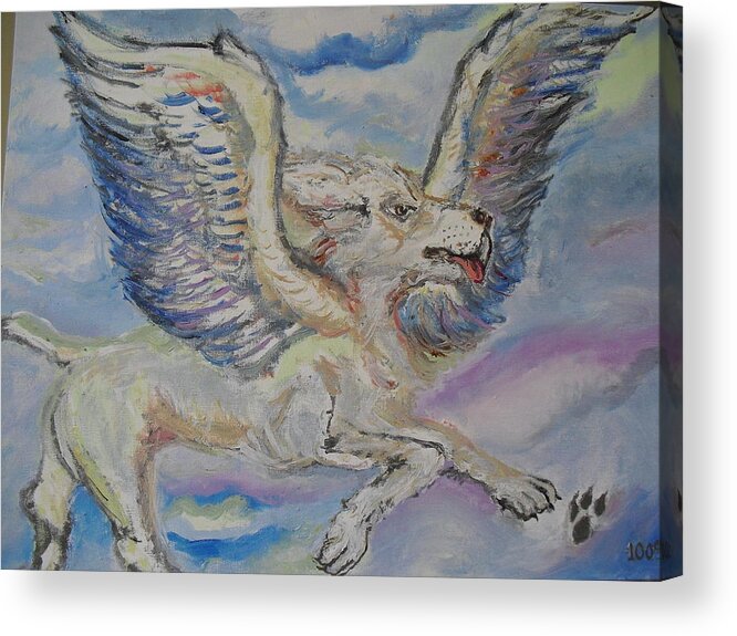 Clouds Acrylic Print featuring the painting Puppy Angel by John Cappello