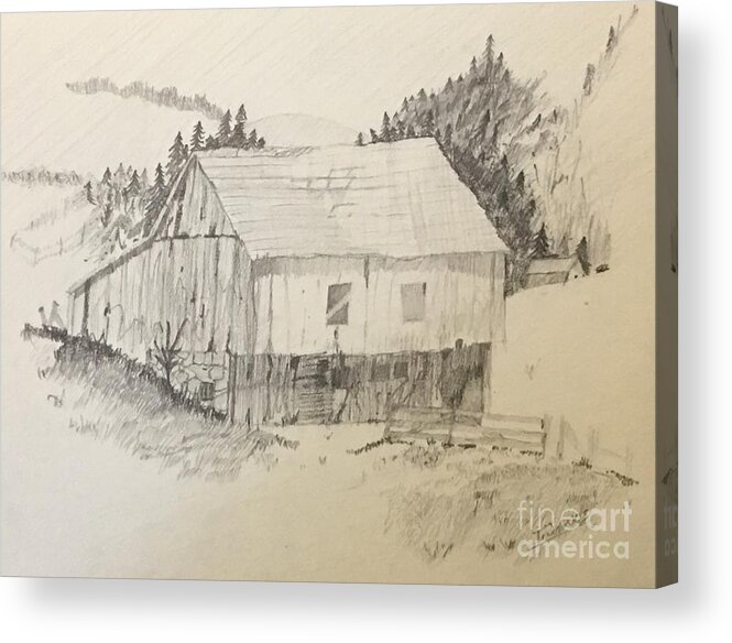 Barn Acrylic Print featuring the drawing Quiet Barn by Thomas Janos