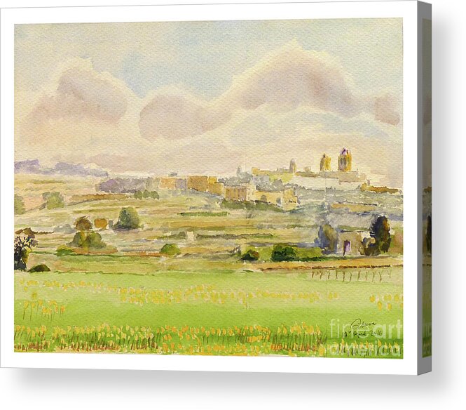 Rabat Acrylic Print featuring the painting Rabat/Mdina landscape by Godwin Cassar