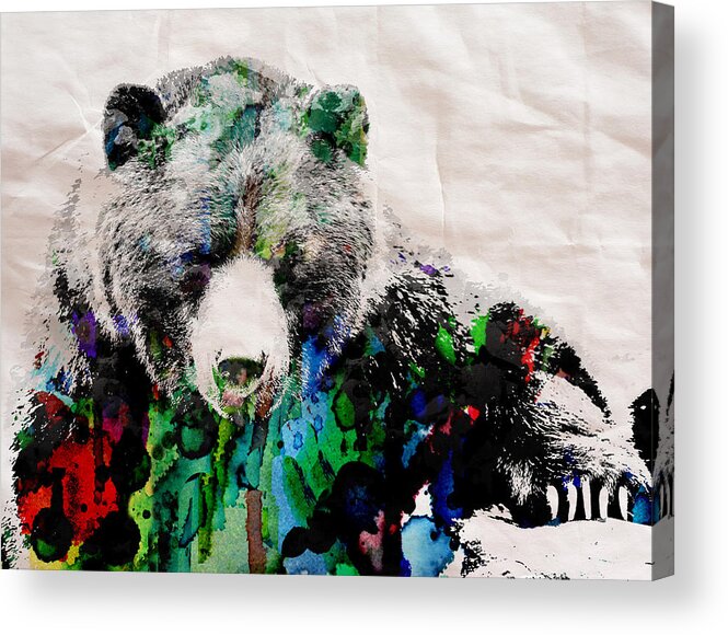Bear Acrylic Print featuring the painting Rainbow Bear Watercolor Print Poster by Robert R Splashy Art Abstract Paintings