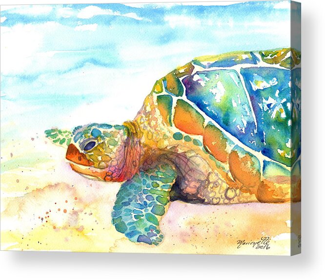 Turtle Acrylic Print featuring the painting Rainbow Sea Turtle by Marionette Taboniar
