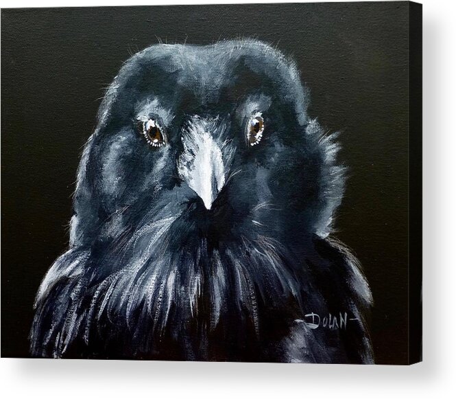 Raven Acrylic Print featuring the painting Raven Fluff by Pat Dolan