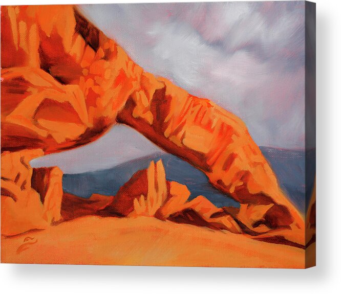 Landscape Acrylic Print featuring the painting Reaching Rock by Sandi Snead