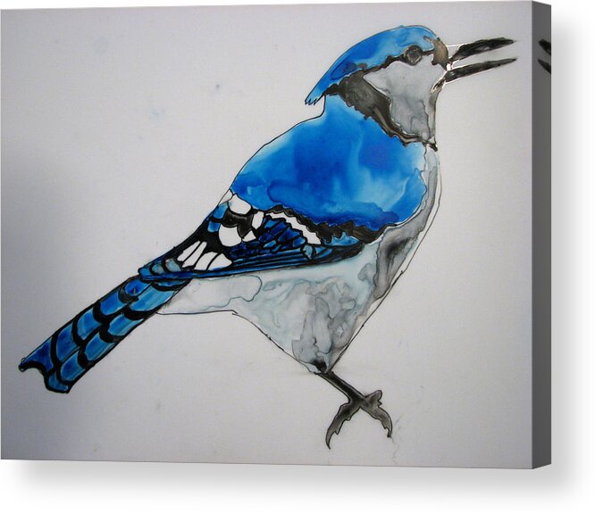 Birds Acrylic Print featuring the painting Ready Blue by Patricia Arroyo