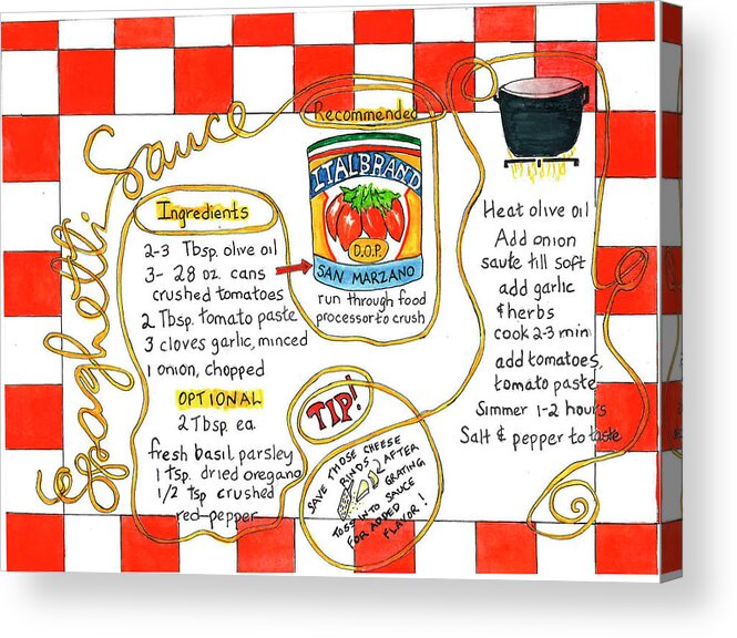 Sauce Acrylic Print featuring the painting Recipe -Spaghetti Sauce by Diane Fujimoto