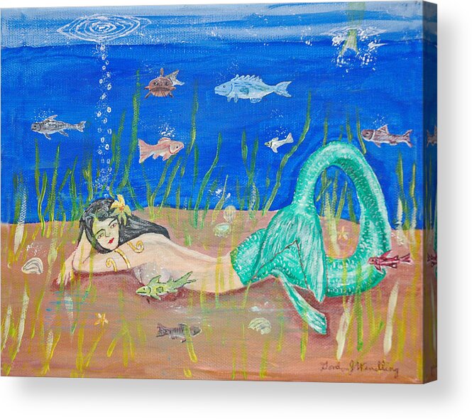 Mermaid Acrylic Print featuring the painting Reclining Mermaid by Gordon Wendling