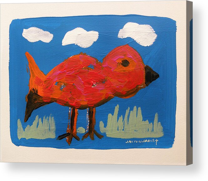 Acrylic Acrylic Print featuring the painting Red Bird in Grass by John Williams