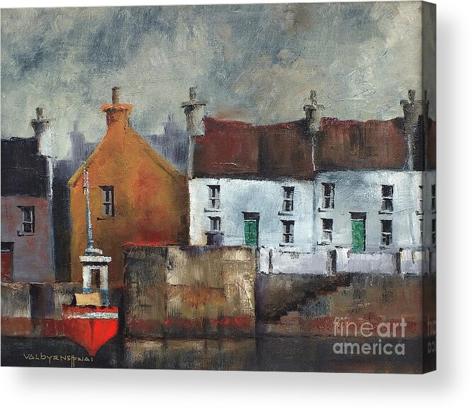  Acrylic Print featuring the painting Red Boat in Aran by Val Byrne
