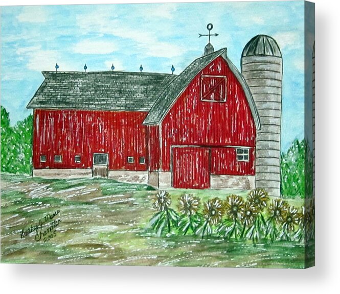 Red Acrylic Print featuring the painting Red Country Barn by Kathy Marrs Chandler