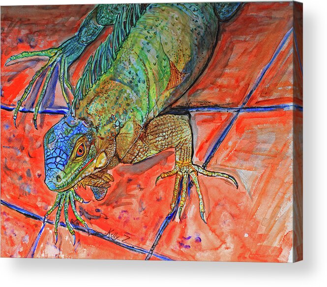 Iguana Acrylic Print featuring the painting Red Eye Iguana by Kelly Smith