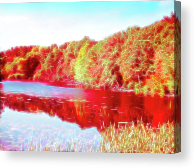 Durhand Eastman Park Acrylic Print featuring the photograph Red Glow Reflecting Trees by Aimee L Maher ALM GALLERY
