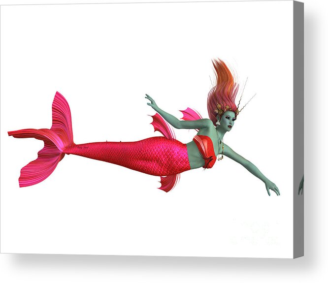 Mermaid Acrylic Print featuring the painting Red Mermaid on White by Corey Ford