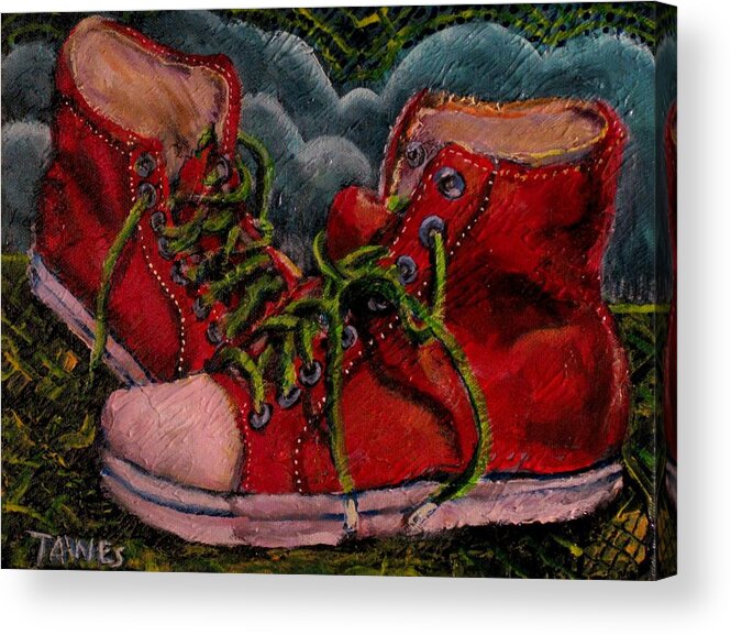 Red Acrylic Print featuring the painting Red Sneakers by Dennis Tawes