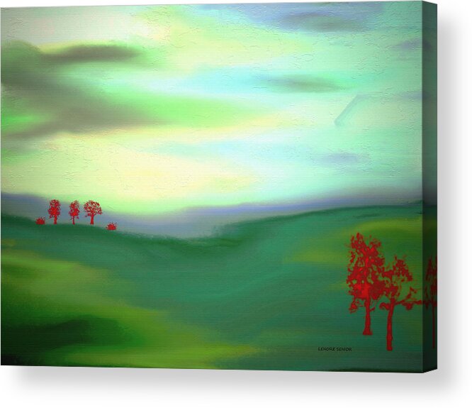 Surreal Acrylic Print featuring the painting Red Trees by Lenore Senior