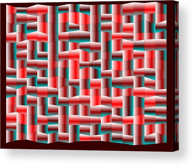Rithmart Red Abstract Chimney Tower Horizontal Vertical Pipes Tubes Shadows Grey Black White Light Blue Acrylic Print featuring the digital art Red.122 by Gareth Lewis