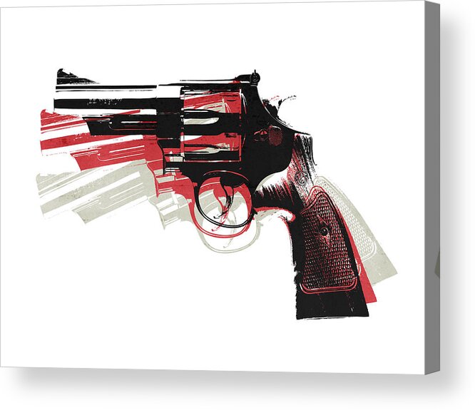 Revolver Acrylic Print featuring the digital art Revolver on White - left facing by Michael Tompsett