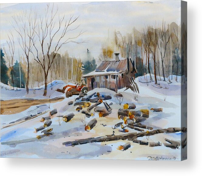 Winter Acrylic Print featuring the painting Reynold's Sugar Shack by David Gilmore