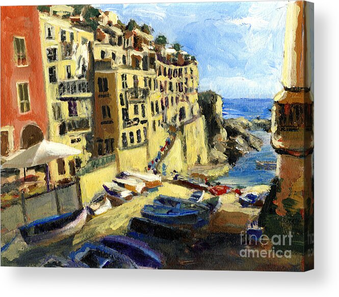 Italy Acrylic Print featuring the painting Riomaggiore Italy Late Afternoon by Randy Sprout
