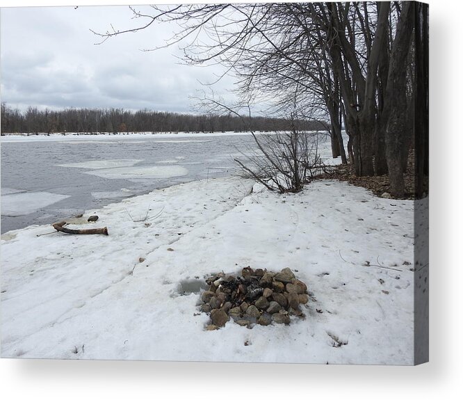 Winter Acrylic Print featuring the photograph Riverside Fire Pit by Betty-Anne McDonald