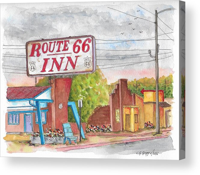 Route 66 Inn Acrylic Print featuring the painting Route 66 Inn in Amarillo, Texas by Carlos G Groppa
