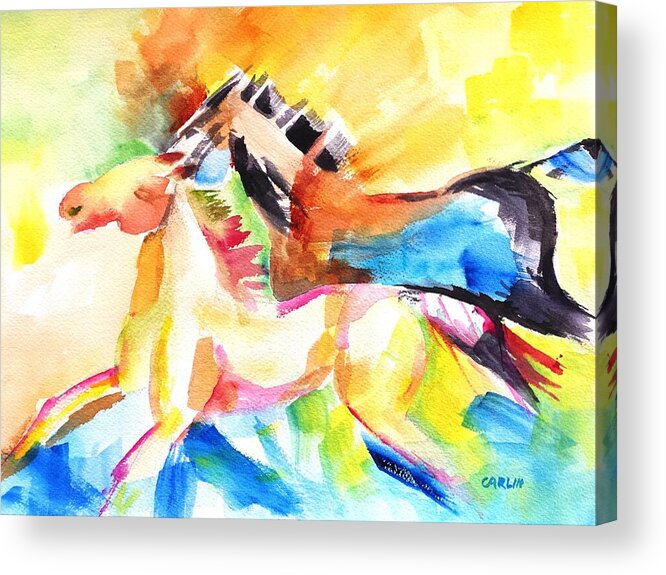 Horse Acrylic Print featuring the painting Running Horses Color by Carlin Blahnik CarlinArtWatercolor