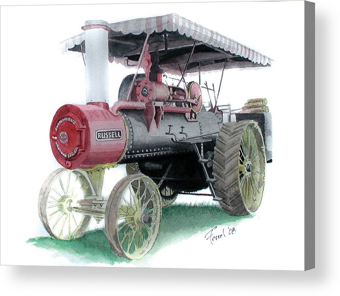 Tractor Acrylic Print featuring the painting Russell Steam Tractor by Ferrel Cordle