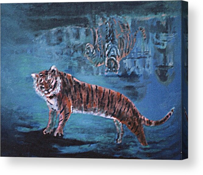 Tiger Acrylic Print featuring the painting Salvato dalle acque by Enrico Garff