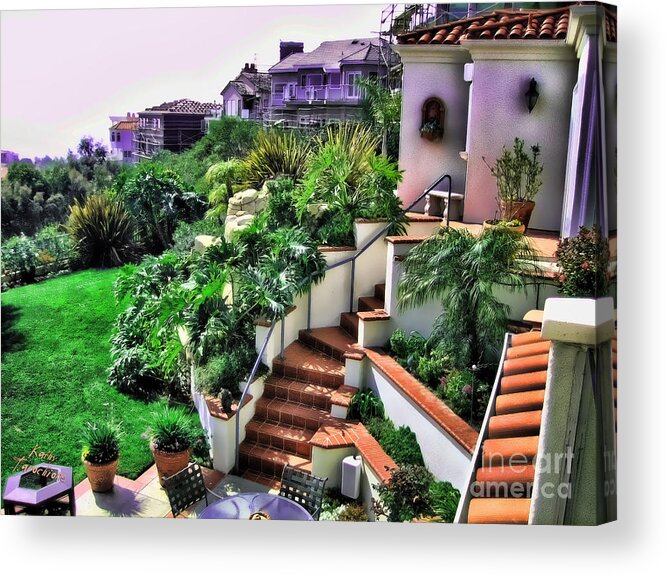 San Clemente Acrylic Print featuring the digital art San Clemente Estate Backyard by Kathy Tarochione