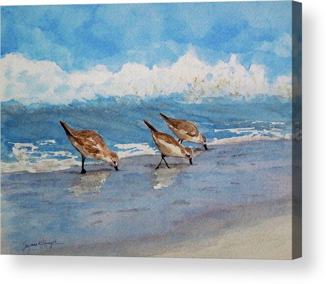 Sandpipers Acrylic Print featuring the painting Sanderlings by Suzanne Krueger