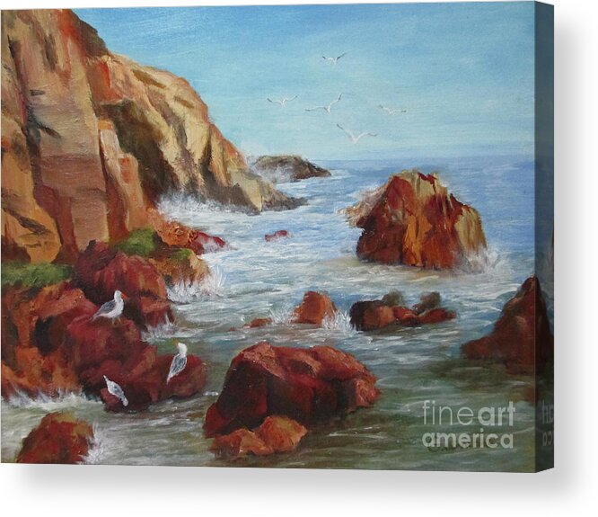 Seascape Acrylic Print featuring the painting Sea Gulls by Roseann Gilmore
