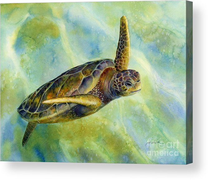 Underwater Acrylic Print featuring the painting Sea Turtle 2 by Hailey E Herrera