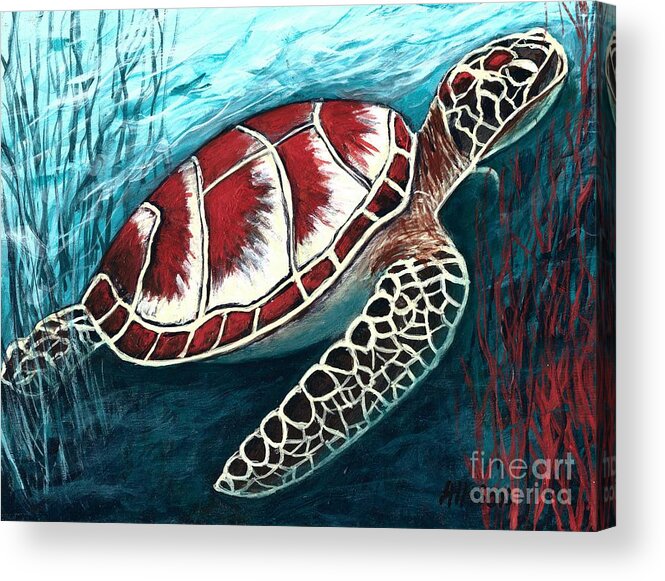 #seaturtle @worldwildlifefund #turtle #ocean #conservation #environmentalart #sea #seaturtleconservancy Acrylic Print featuring the painting Sea Turtle by Allison Constantino