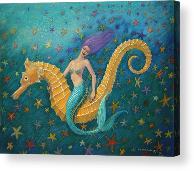 Mermaid Acrylic Print featuring the painting Seahorse Mermaid by Sue Halstenberg