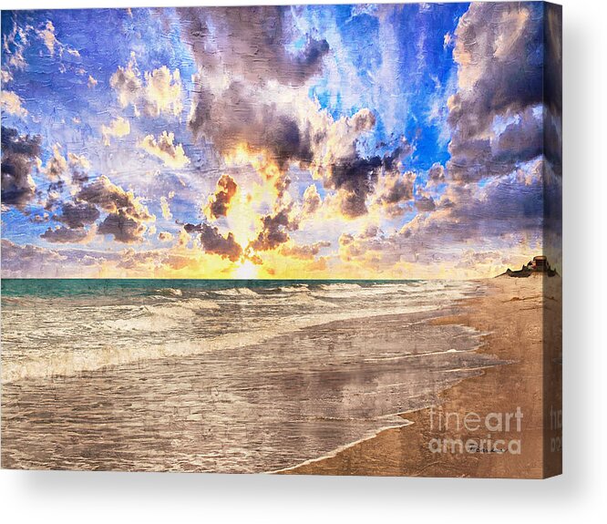 Aqua Acrylic Print featuring the painting Seascape Sunset Impressionist Digital Painting B7 by Ricardos Creations