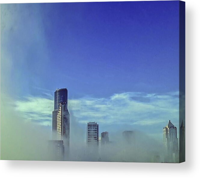 Blue Acrylic Print featuring the photograph Seattle Fog Scape by Kathryn Alexander MA